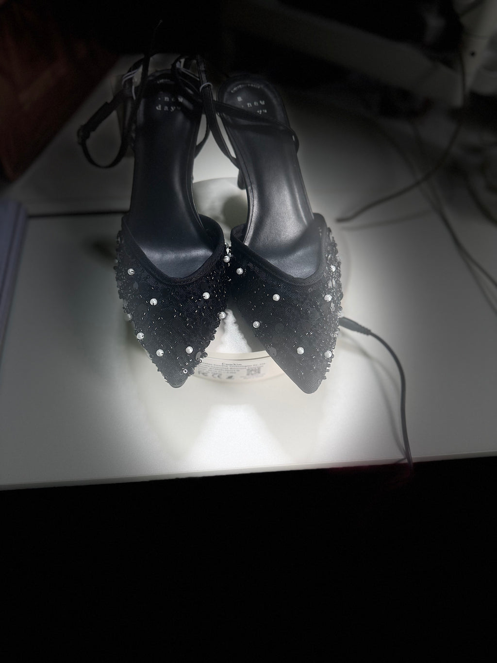 Black Heels With Small Pearls