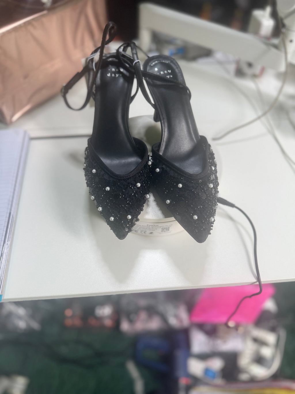 Black Heels With Small Pearls