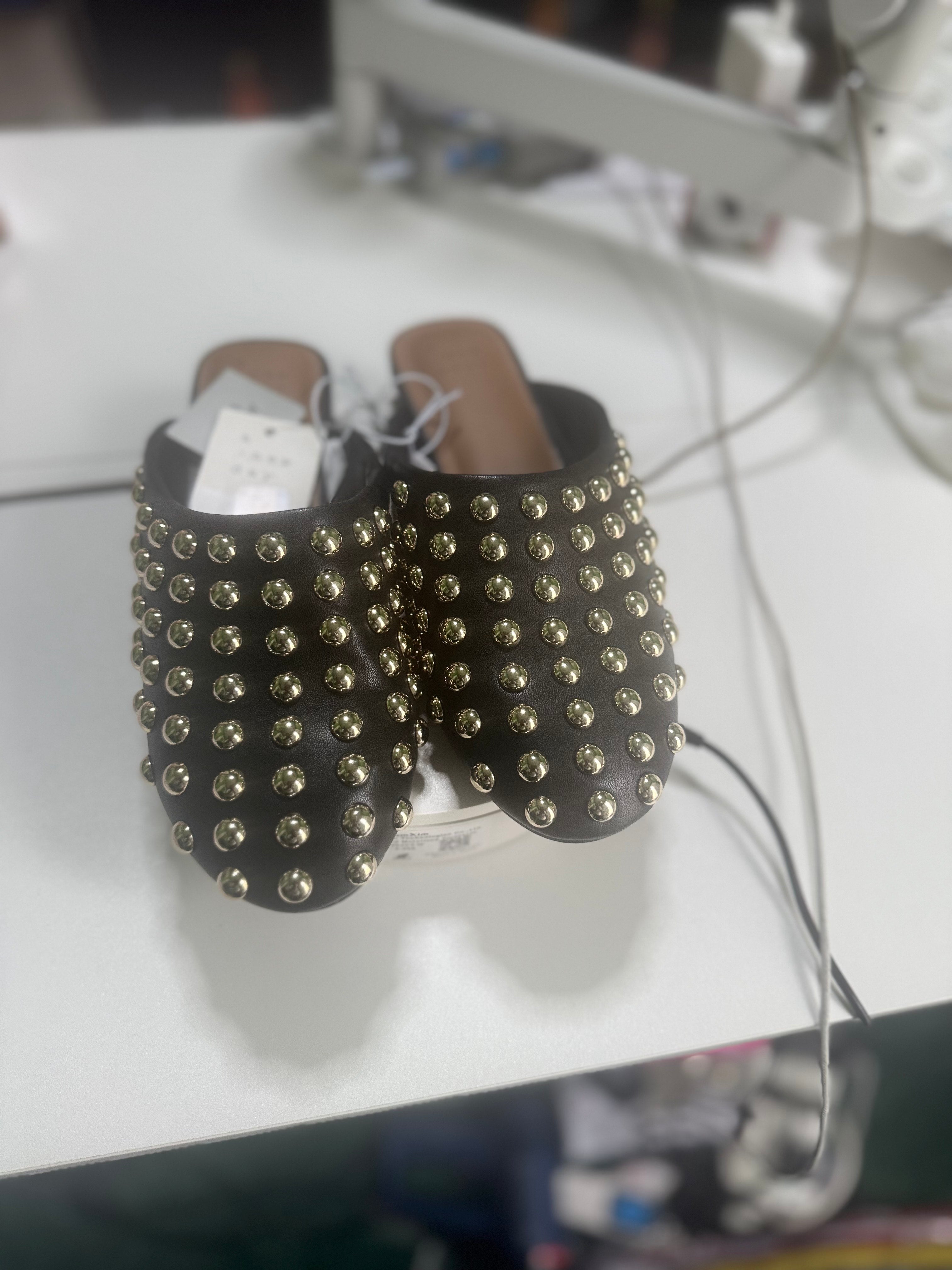 Black Gold Studded Slide In's