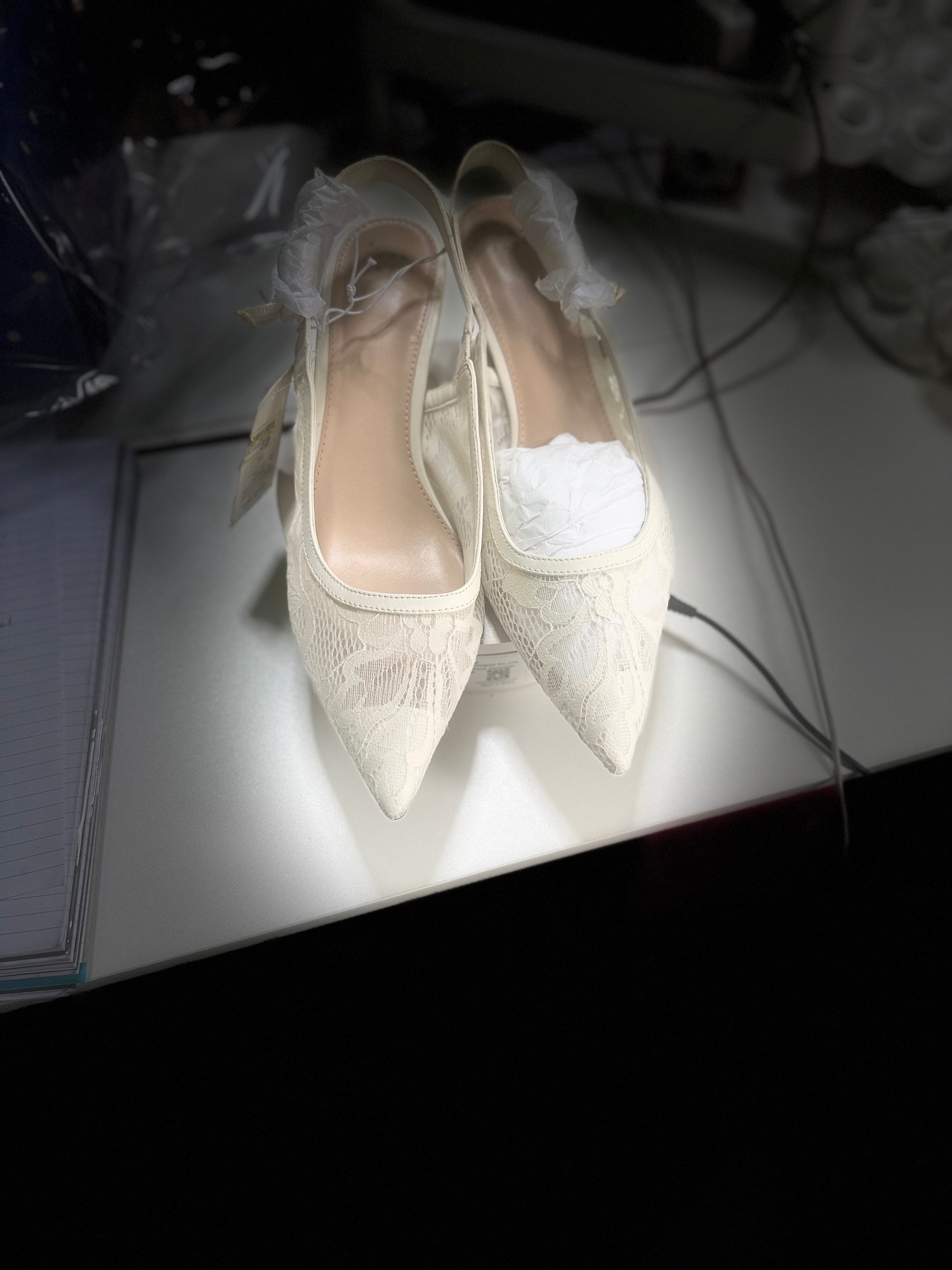 Off White Sling Back Slide In's
