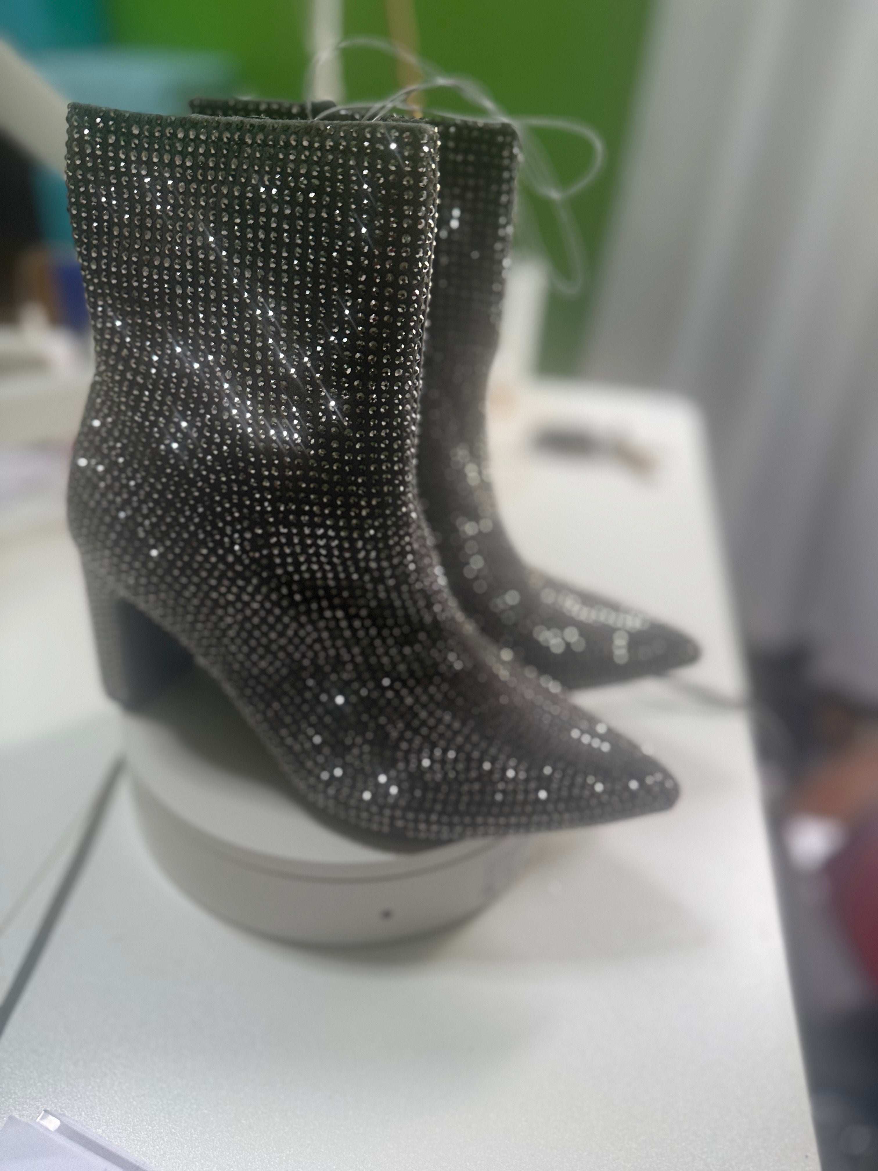 Diamond Studded Ankle Boots